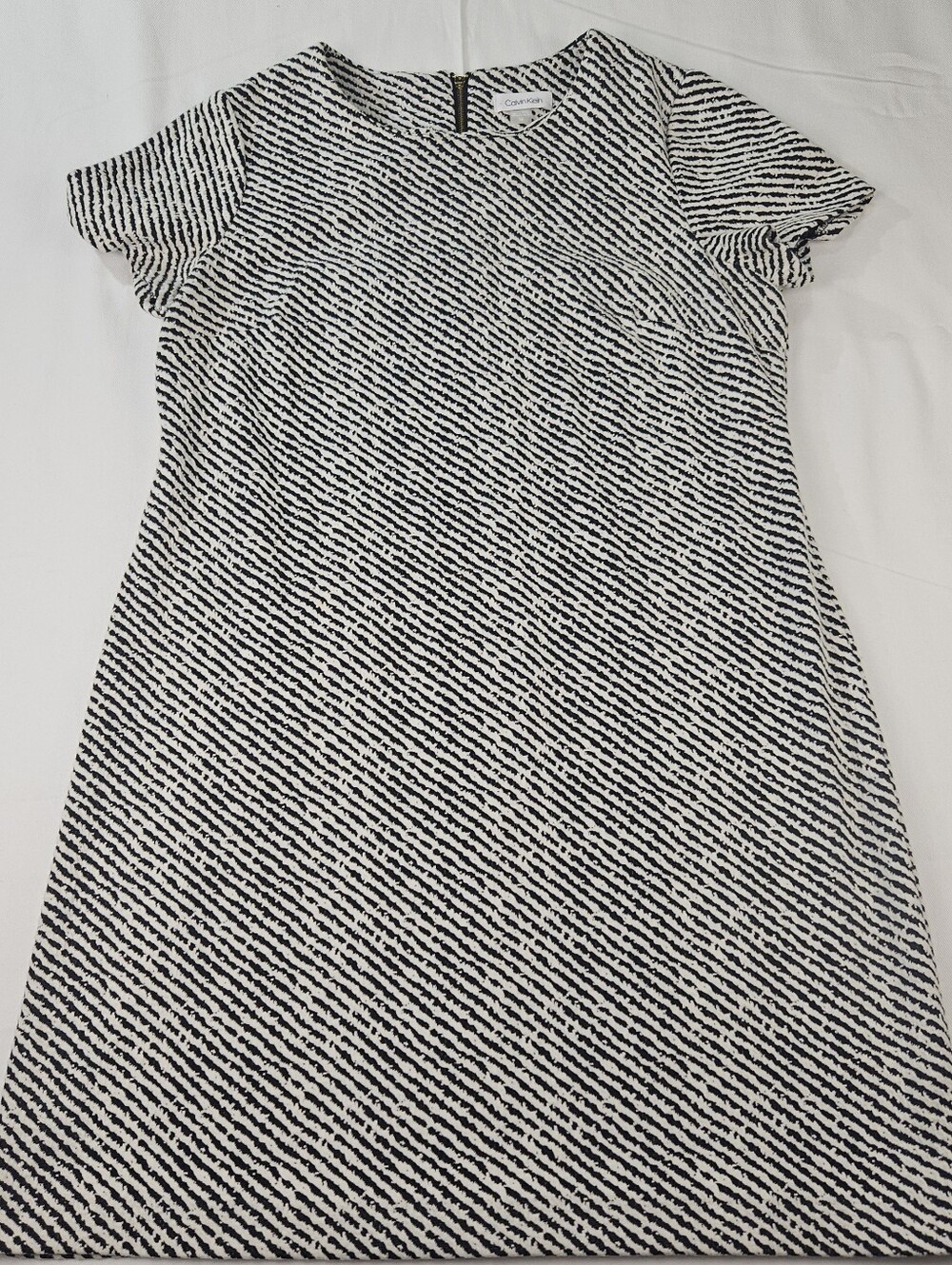 Calvin Klein Women's Size 14 Black & White Textured Sheath Dress Short Sleeve